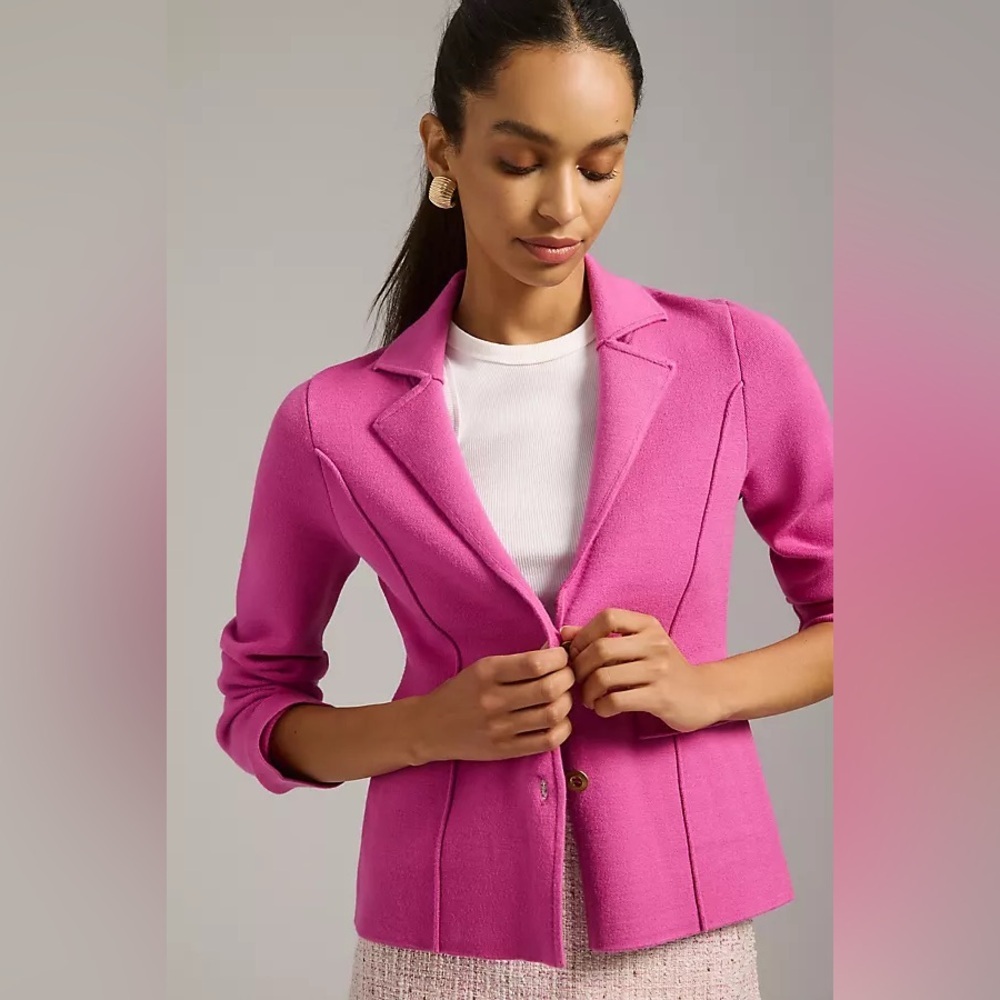By Anthropologie Pink Knit Blazer Jacket 💕 | Gold Buttons | Size S